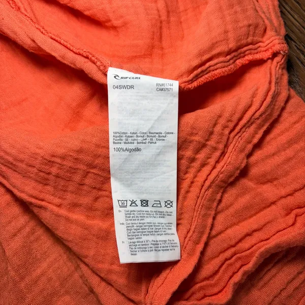 Rip Curl Orange Peach Tiered Maxi Dress Smocked Strapless XS 100% Cotton Boho - Image 7