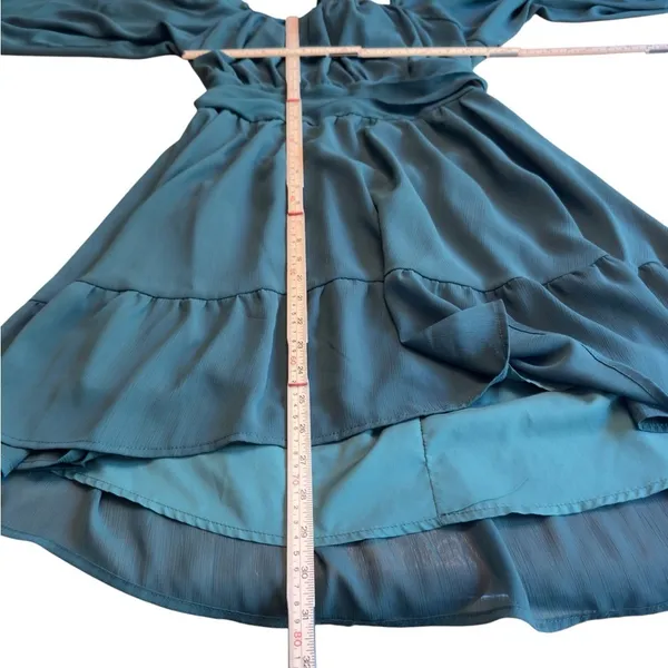 Exlura Green Square Neck Puff Sleeve High Low Mini Dress XL Cottagecore Boho - Image 15