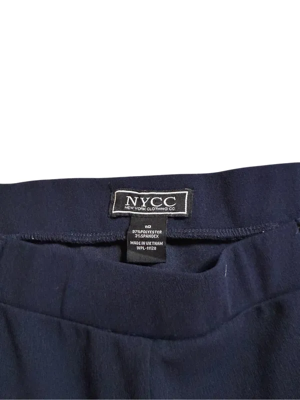 NYCC Women's Flare Leg Pants Size 10 Navy Blue Pintuck Seam Stretch Career - Image 2