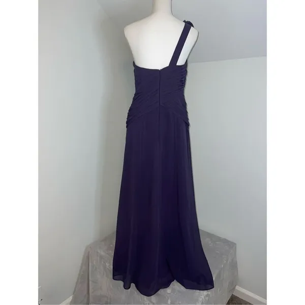 David's Bridal Women’s Wedding Guest Party Gown Bridesmaid One shoulder Dark Purple 10 - Image 4
