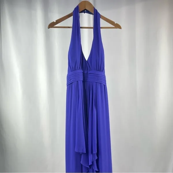 Nicole Miller Silk Halter Neck Maxi Dress Gown in Blue‎ Size 10 - Image 2