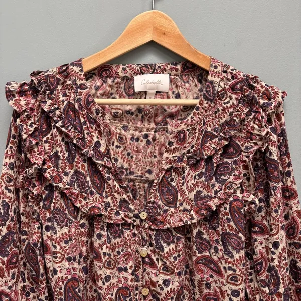 Cleobella Samara Bishop Sleeve Printed Cotton Blouse M - Image 6