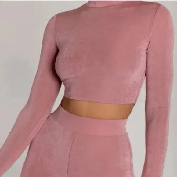 MESHKI Georgina Long Sleeve Crop Top in Pink Size Small - Image 2