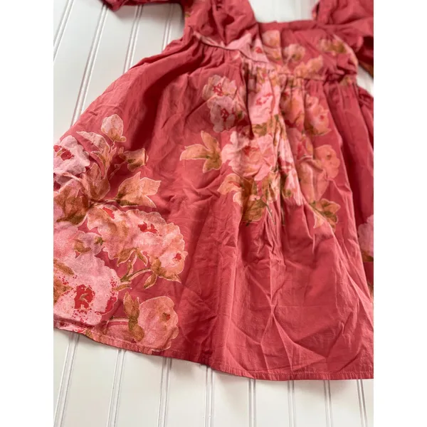 Free People Peony Babydoll Mini Dress Red Floral Puff Sleeve Boho Fall Womens S - Image 8