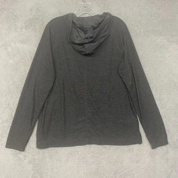 Eddie Bauer Shirt Womens Large Gray Stripe Hoodie Performance Tee Pullover - Image 7