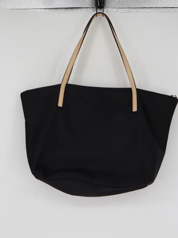 Kate Spade New York Black Nylon Tote Pink Lining Tan Leather Handles Work Bag - Image 5
