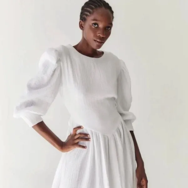 Tach‎ Anker Cotton Mini Dress White XS - Image 2