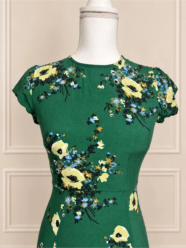 Urban Outfitters Lindsey Floral Open Back Midi Dress Green Small - Image 2