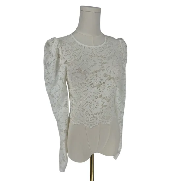 Generation Love White Floral Lace Puff Sleeve Cropped Top Size XXS - Image 3