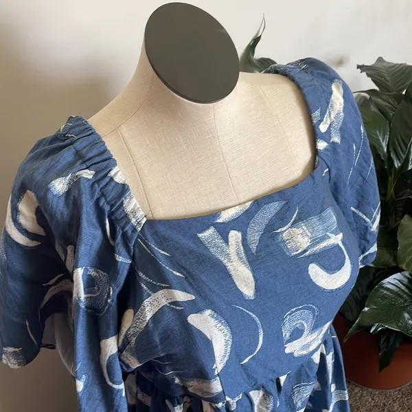 A new day dress woman’s Blue White abstract Back out Tie maxi Dress Size XL - Image 5