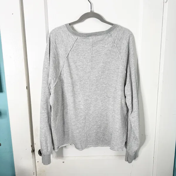 Anthropologie Pilcro Reworked Popover V-Neck Sweatshirt Cotton Gray Distressed L - Image 10