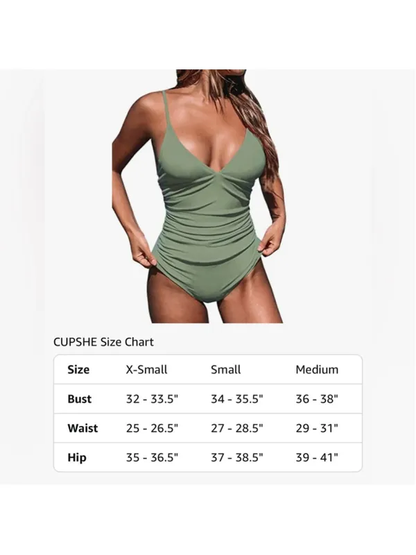 NEW CUPSHE Women's 1 Piece Swimsuit Tummy Control V Neck Bathing Suits MED 8/10 - Image 4
