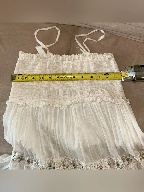 Source Unknown Bohemian Size S Smocked Bodice Lace W/Bead Embellishment Layered Maxi Dress - Image 4