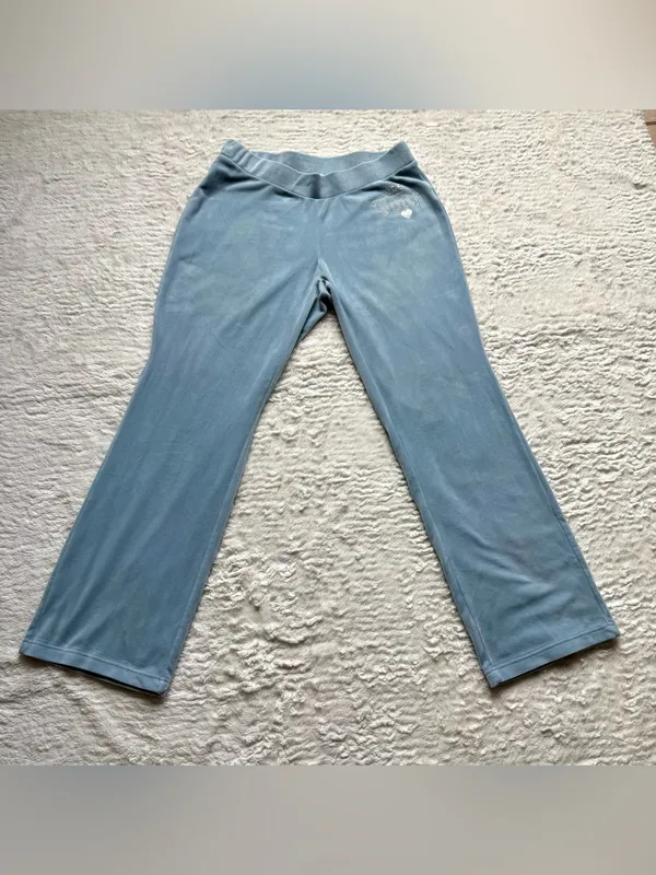 Juicy Couture Velour Track Pants Sweats Baby Blue M Velour Bling Cozy Retro Y2K - Image 5