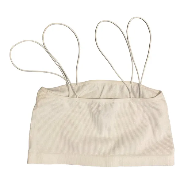 White Ribbed Spaghetti Strap Cropped Tank Size S/M - Image 3