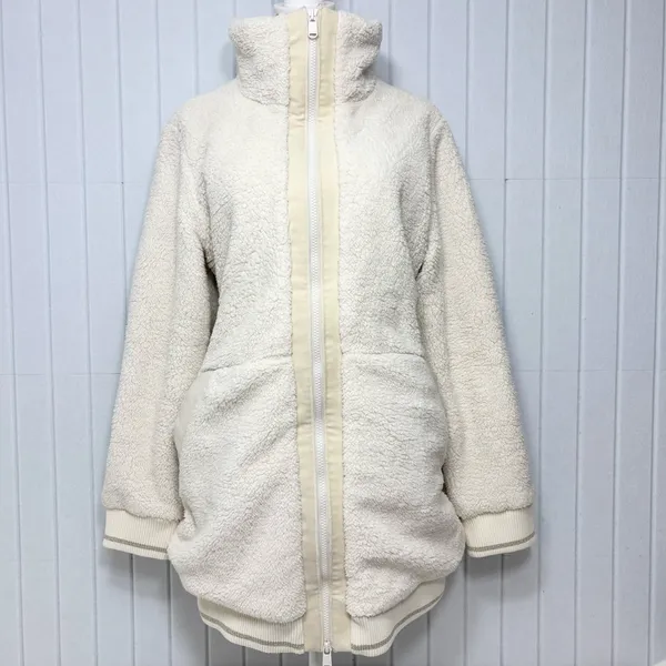 Athleta Tugga long sherpa jacket in a‎ natural/cream color Size L - Image 2
