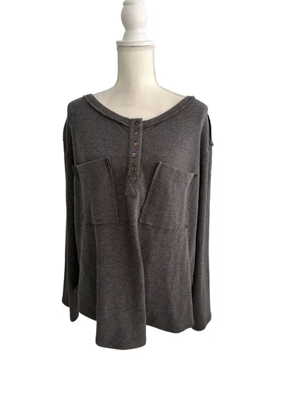 POL Gray Henley Soft Long Sleeve Top Size Large - Image 4