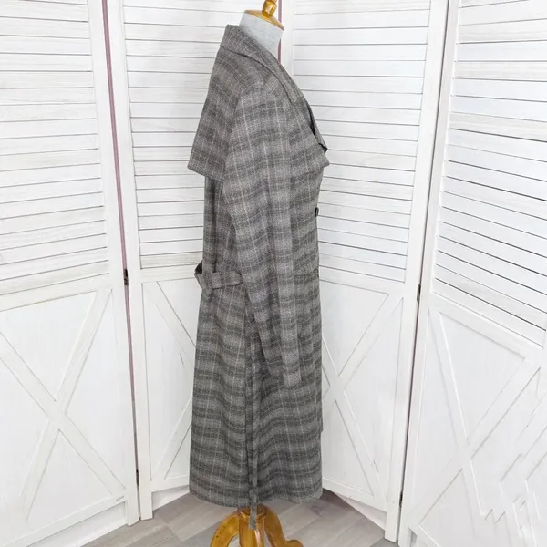 Jennifer Lopez Trench Coat Women Large Grey Plaid Double Breasted Lightweight‎ - Image 4
