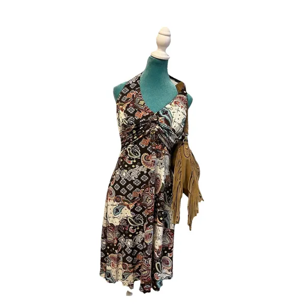 Trixxi Paisley Beaded Halter Neck Dress Y2K Euro Boho Western Women's Large - Image 8