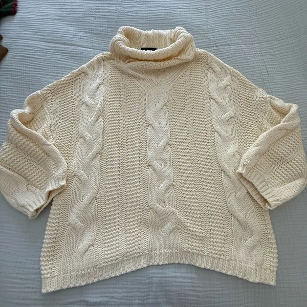 Classic Cream Cable Turtleneck Sweater - Women - Image 4
