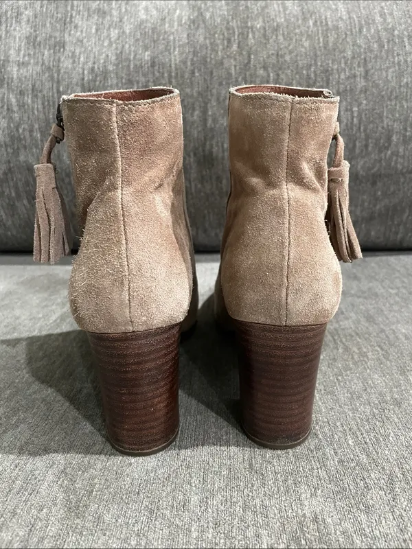 Born Bootie Tassel Taupe Suede Leather Boots Size 8.5 - Image 5