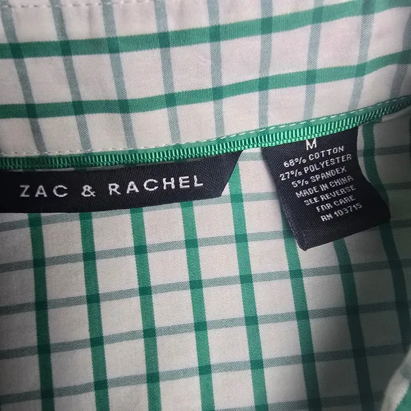 Zac‎ & Rachel -1831 Green White Grid Check Button Down Roll Tab Shirt Womens M - Image 4