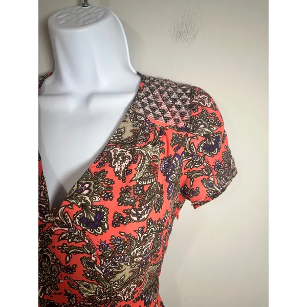 Pepe Jeans London Tottenham Paisley Floral V-Neck Fit & Flare Dress Coral Pink M - Image 2