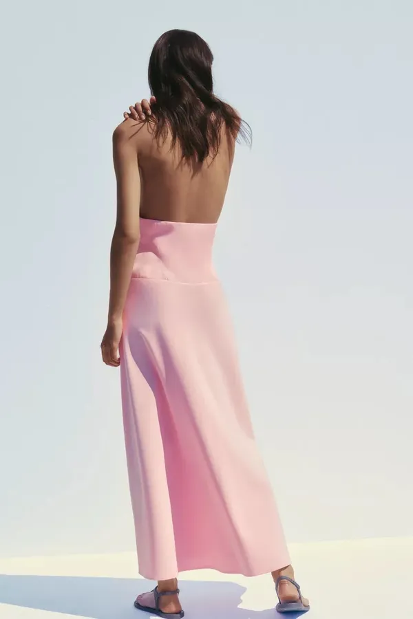 Zara Pink Backless Halter Dress wedding maxi long evening party coctail - Image 13