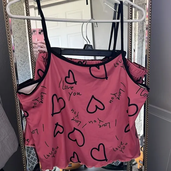 Women's Heart Print Pajama Set, tank Top & Shorts Sleepwear & Loungewear size xl - Image 2