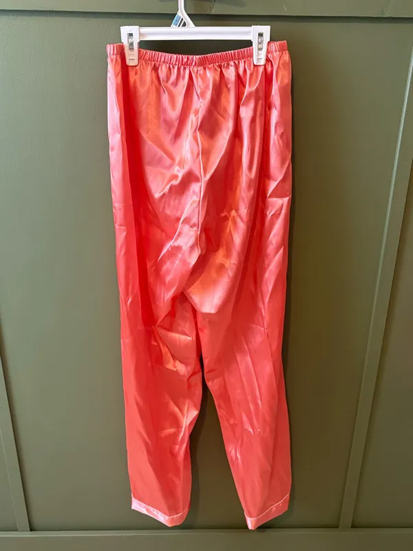 Coral Satin Button Front Pajama Set Pink Size L - Image 6
