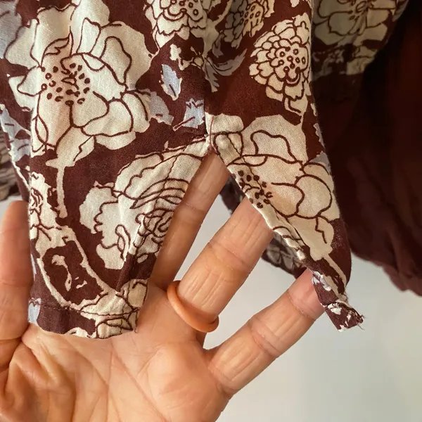 Cleobella Burgundy Red White Floral Smocked Lace Peasant Blouse Cotton Women XL - Image 7