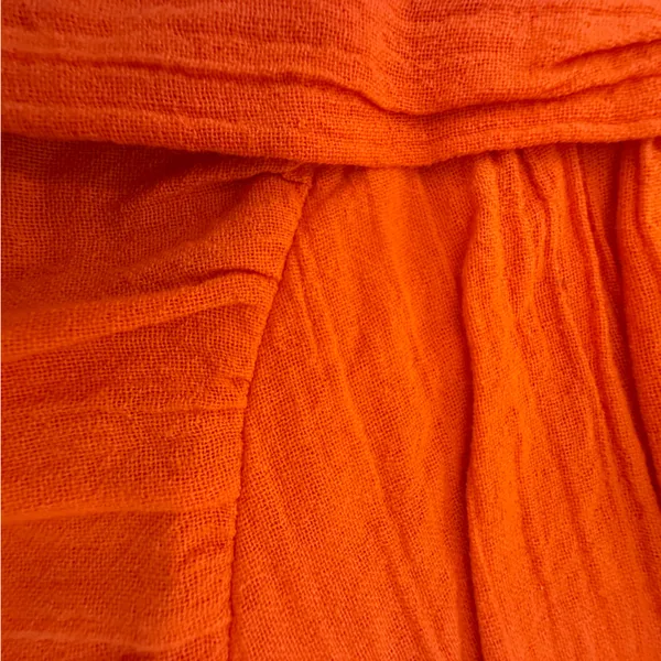 Free People Orange Smocked Elastic Waist Mini Skirt Pleated Gauze Ruffles Large - Image 4