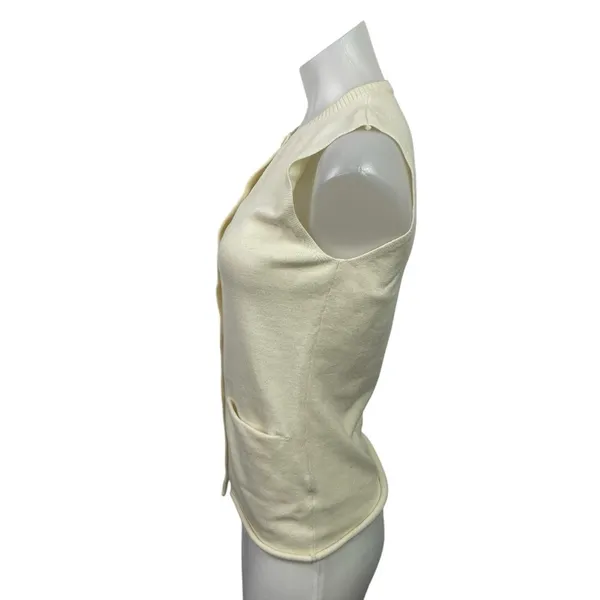 Lioness Cream Sleeveless Knit Button Down Crew Neck Cardigan Vest Top Size M - Image 2