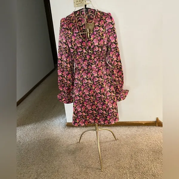 Vero Moda Elly Floral Mini Dress Long Sleeve NWT Small Pink - Image 9