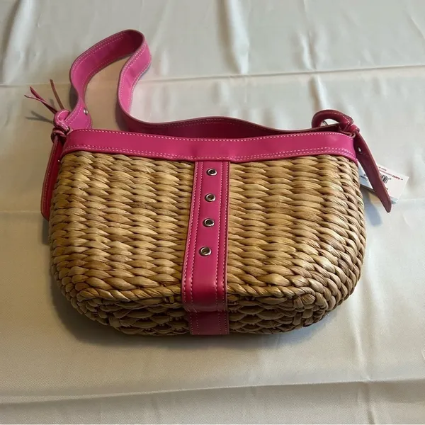 NWT Maggie B St Topaz Hobo Woven Straw Basket Shoulder Bag Fuchsia Pink - Image 7