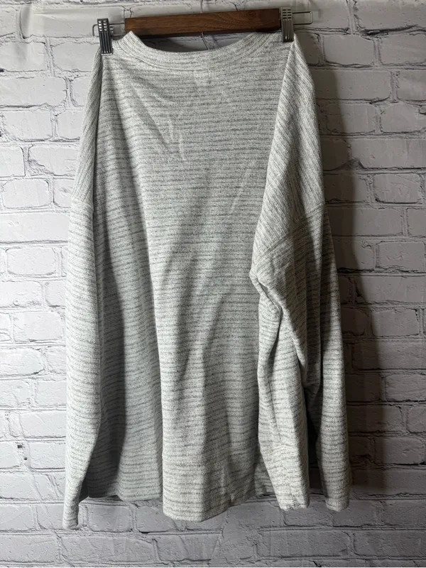 Aerie Light Gray Striped Knit Crewneck Sweater large - Image 5