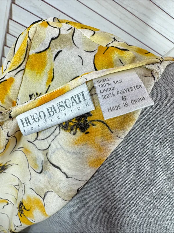 Hugo Buscati Floral Silk‎ Dress Yellow Size 6 Fit Flare Retro Twee Summer - Image 10
