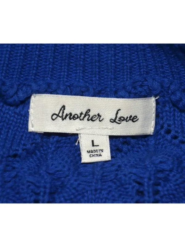ANOTHER LOVE Size L Pointelle MIRA Flutter Sleeve Cardigan Sweater Cobalt Blue - Image 11