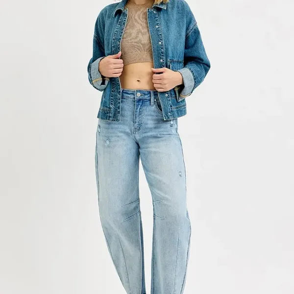 ✨NWT RISEN Oversized Cargo Pocket Denim‎ Jacket with Cuffed Sleeves Size M - Image 6