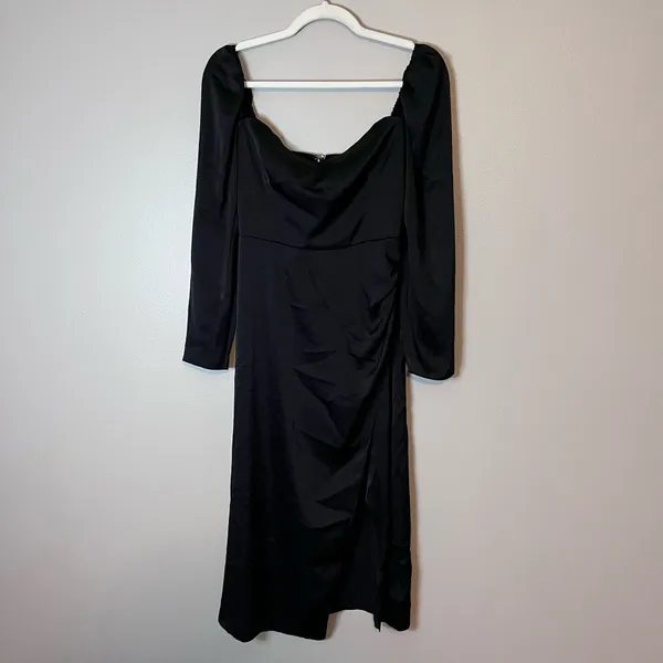 Wilfred Aritzia Anfora Satin Bustier Corset Slit Midi Dress Black Whimsigoth - Image 2