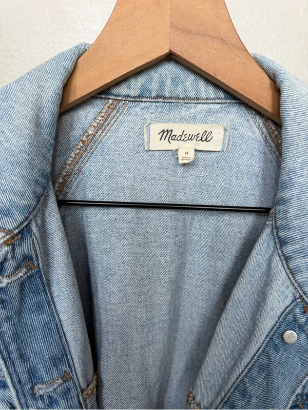 Madewell Washed Light Blue Denim Trucker Jacket Size Medium 100% Cotton - Image 4