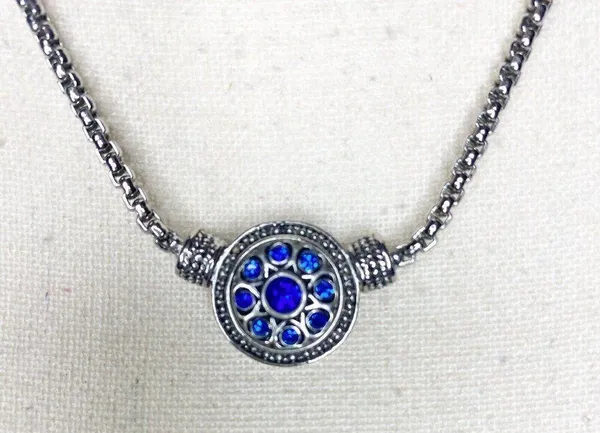 Silver Necklace Blue Crystal Round Decorative Pendant 18” Adjusts - Image 2