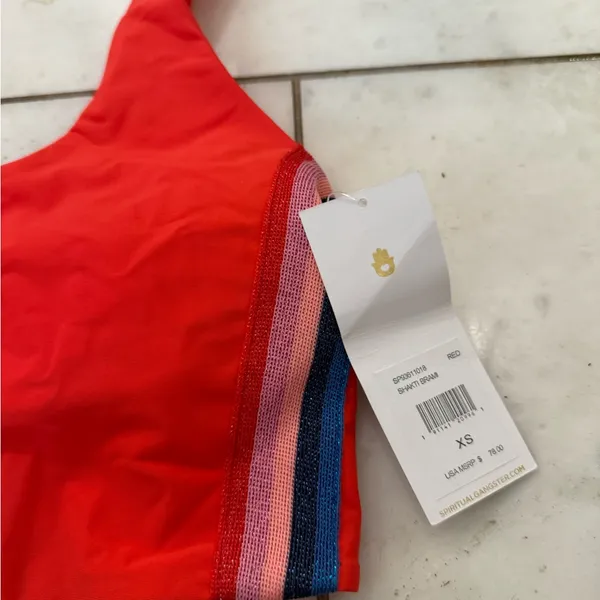 Spiritual Gangster Red Sports Bra with Striped Detail - Image 2