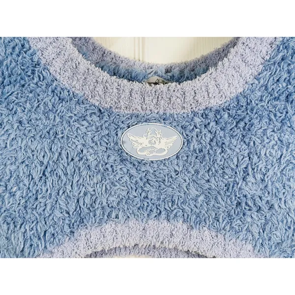 Y2K Boys Lie Bodhi Fleece Bralette Fuzzy Crop Top XS/S Blue Lounge Bratz Rave - Image 7