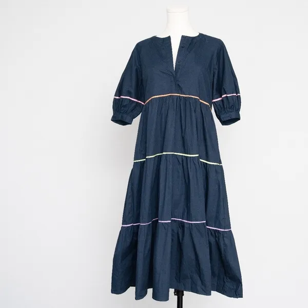 English Factory | Short Puff Sleeve Dress with‎ Piping Detail - Image 2