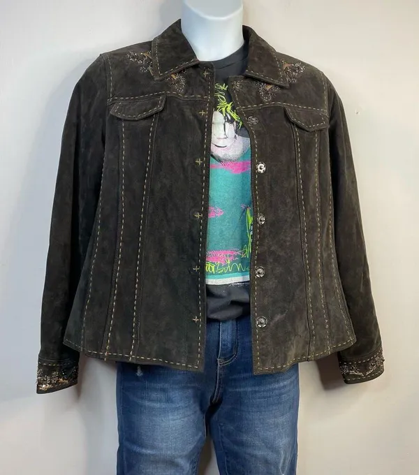 Coldwater Creek Y2K Brown Suede Leather Western Cowgirl Embroidered Jacket L - Image 10