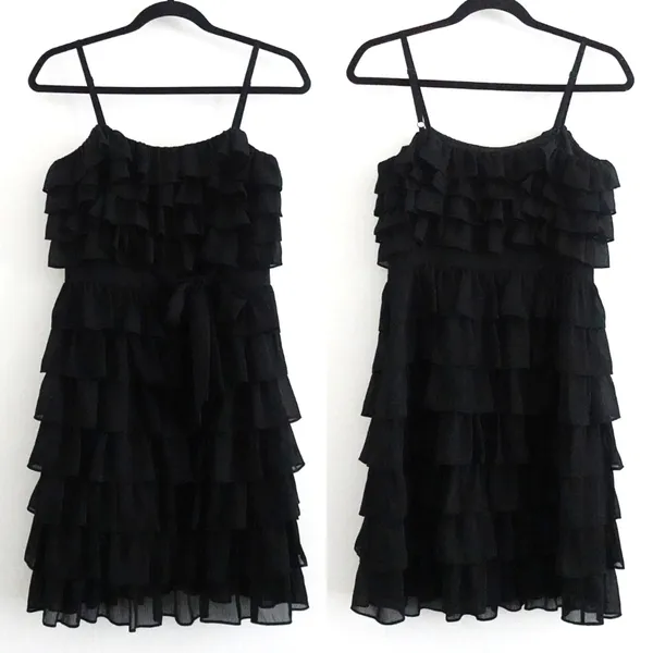 Vintage Y2K Juicy Couture Black Silk Blend Tie Front Ruffle Mini Dress Size 0 - Image 2