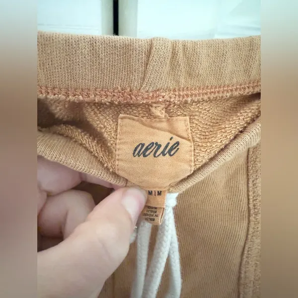 Aerie One-A-Roll Lounge Shorts Terry Cloth Brown Tan Drawstring Size Medium - Image 6