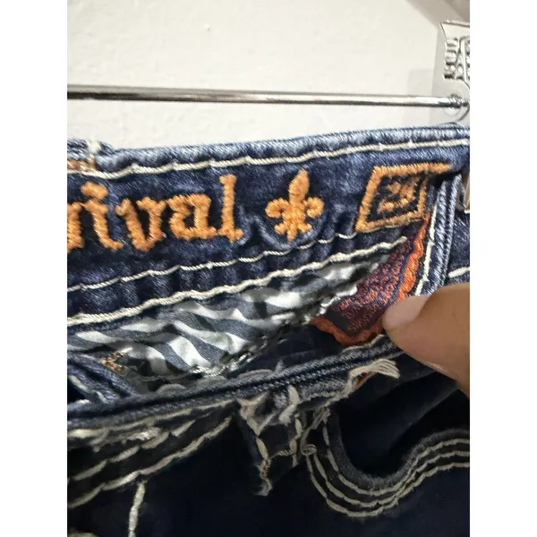Rock Revival Kai Straight Jeans Dark Blue Denim Embroidered Flap Pockets Size 29 - Image 4
