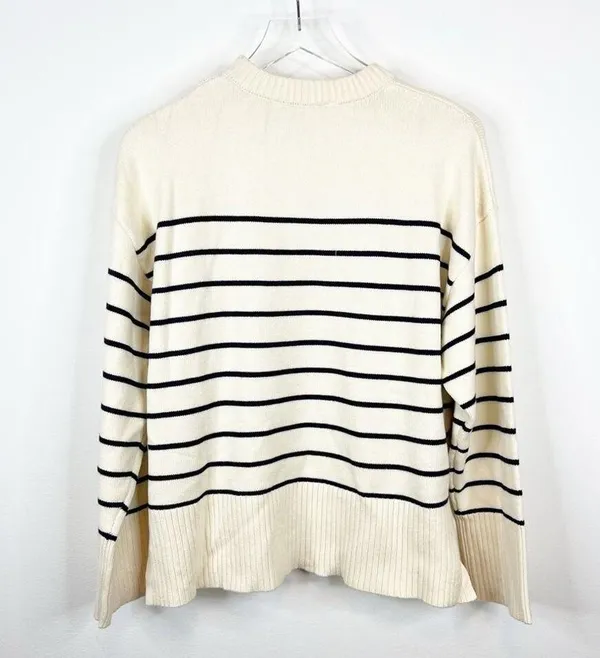 ZARA NWT Striped Crewneck Pullover Sweater S Cream Blue - Image 3